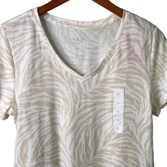 Isabel Maternity Zebra Print  Shirred V-Neck Short Sleeve Tee Top T-Shirt Beige - Picture 3 of 14